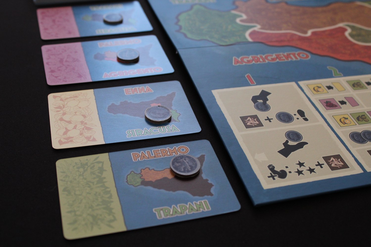 Player area with province cards and resource tokens