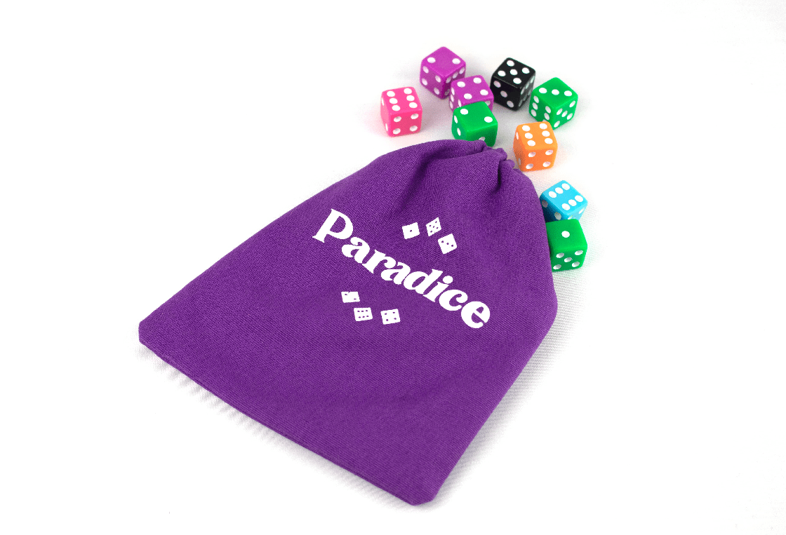 Paradice dice bag and colored dice